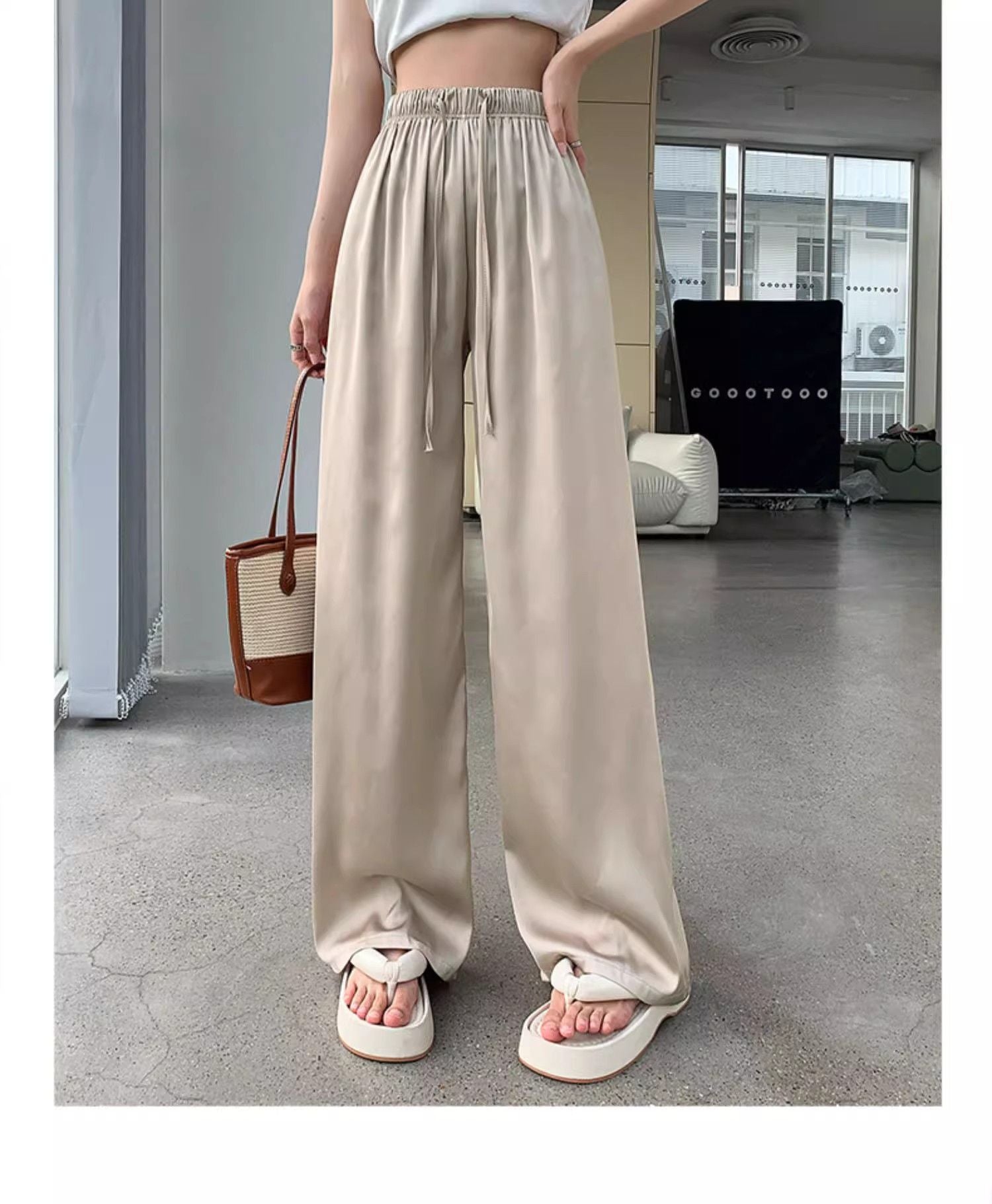 S4C Ice Silk Satin Pants – High Waist Wide-Leg Trousers for Fall