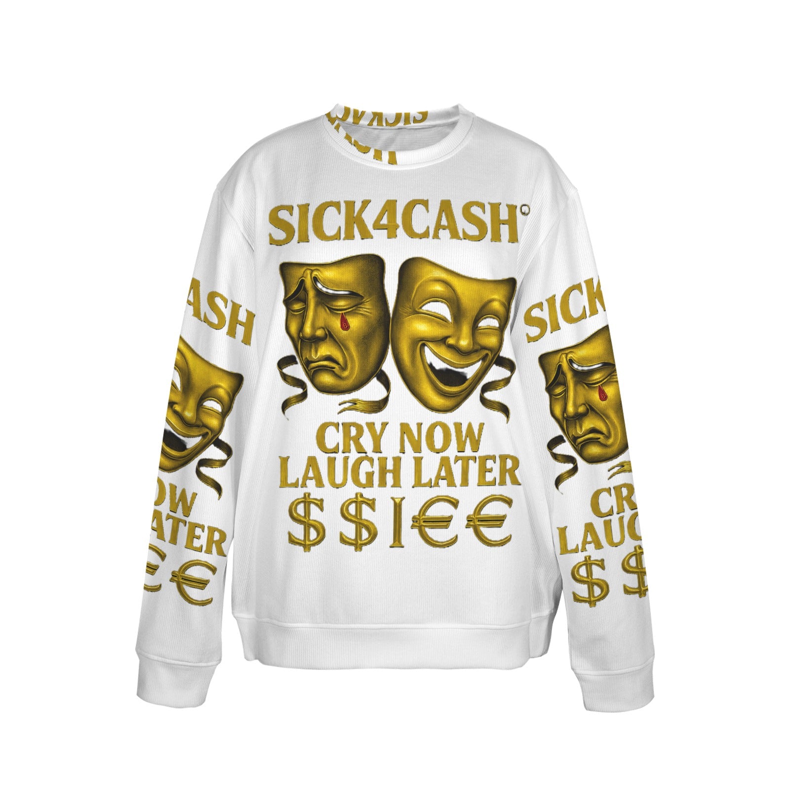 🧥 SICK4CASH® Legacy CRY NOW LAUGH LATER Sweater (Unisex | S–XL) This isn’t just a sweater—it’s a wearable archive. A tribute to the grind, the bloodline, and the payout. Upload your family photo, embed your legacy, and wear the movement.