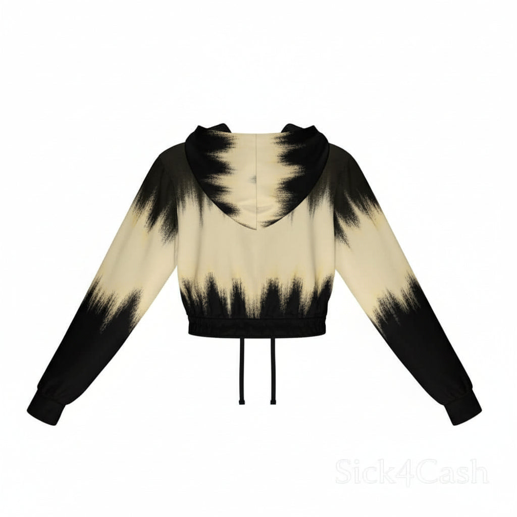 SICK4CASH — Premium Cotton Color Women's Chiffon Cropped Jacket zipper coat designed with a unique black and beige ombre pattern.