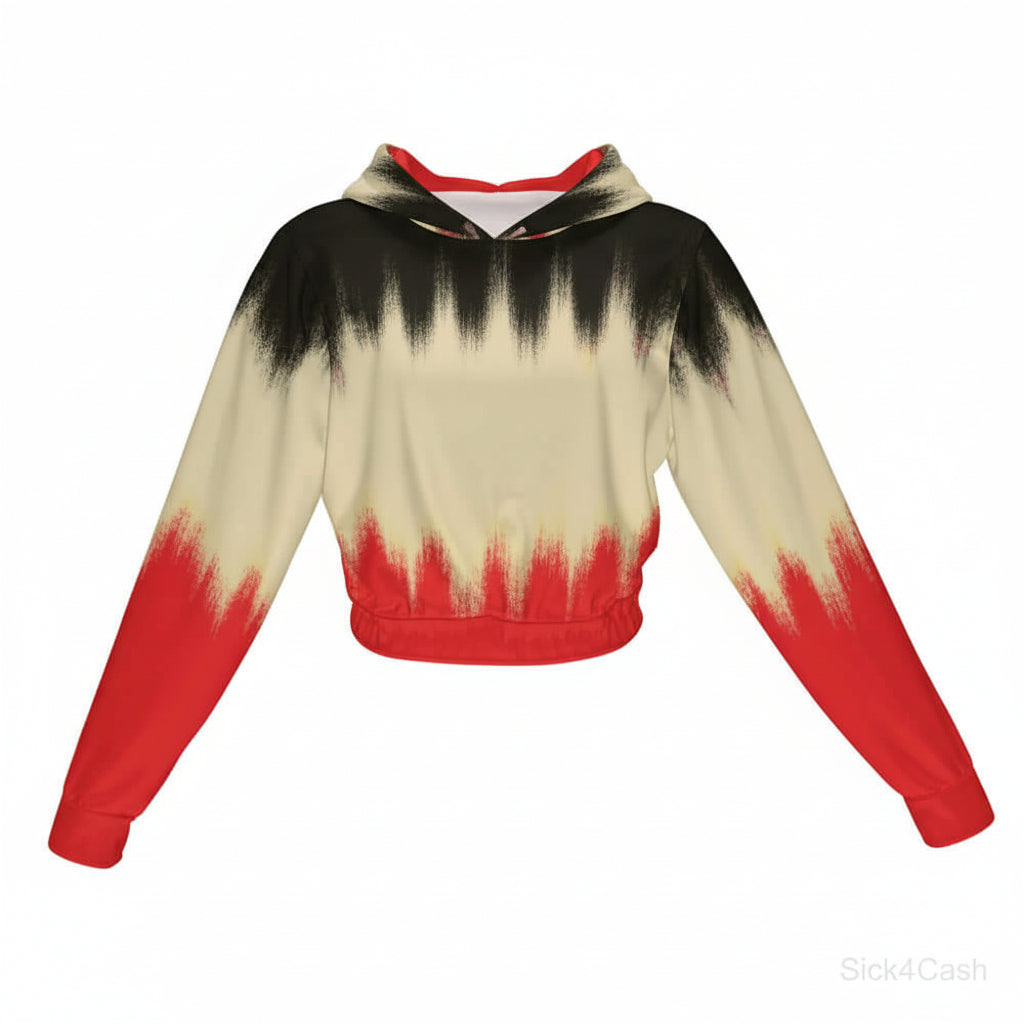 SICK4CASH — Premium Cotton Color Women's Chiffon Cropped Jacket zipper coat in a vibrant red and black design.