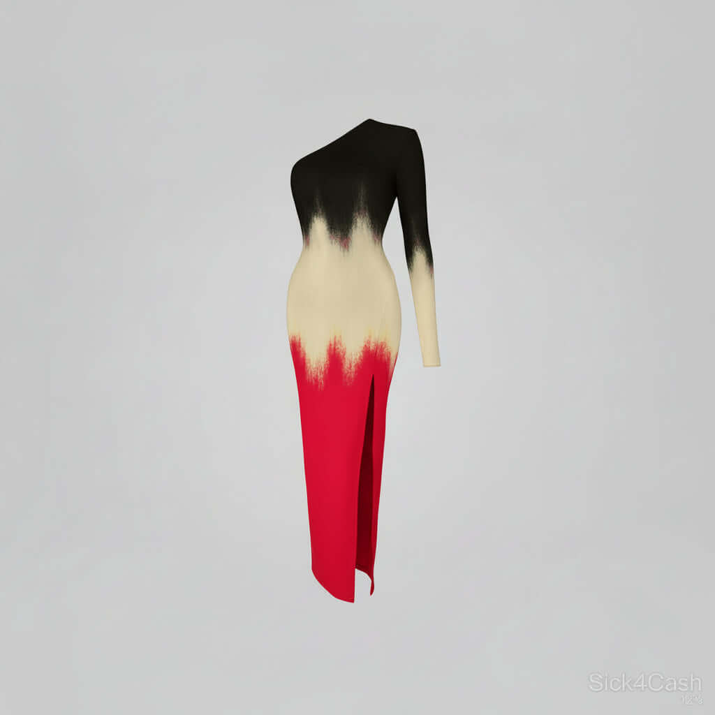 S4c Half Sleeve Slit Dress featuring a bold ombre design and stylish single sleeve.