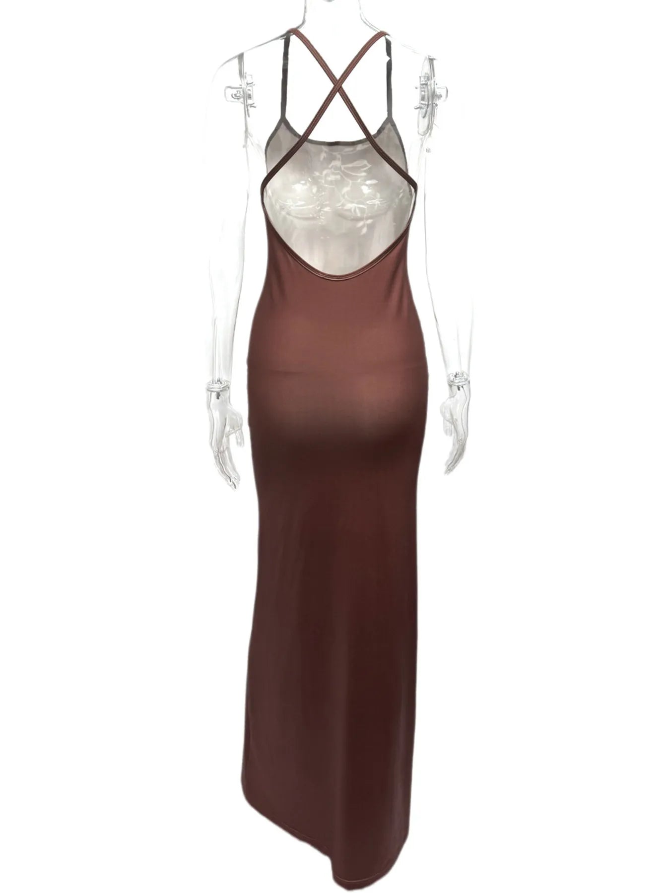 Brown slip dress on a mannequin
