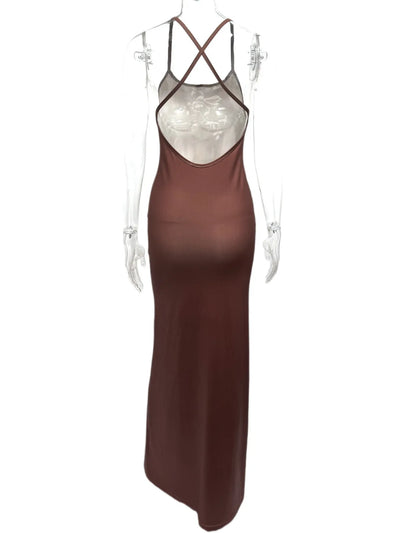 Brown slip dress on a mannequin