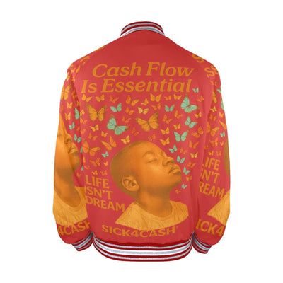 New Sick4Cash Men's Cash Flow Bomber Jacket featuring colorful graphic design and striped trim.
