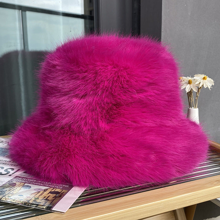Fluffy Faux Fur Bucket Hat pink