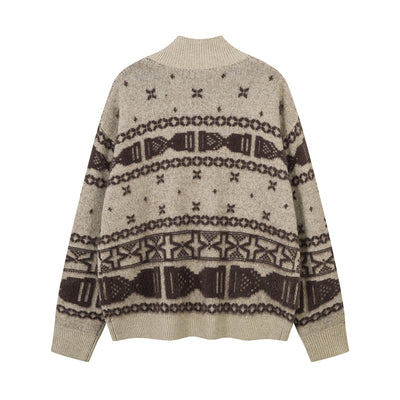 Horn Button Jacquard Knit Cardigan Sweeater