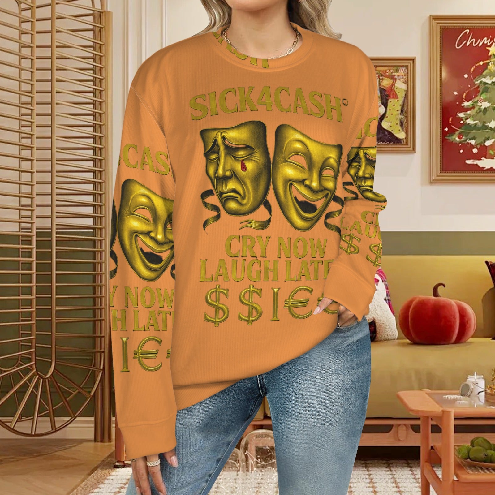 🧥 SICK4CASH® Legacy CRY NOW LAUGH LATER Sweater (Unisex | S–XL) This isn’t just a sweater—it’s a wearable archive. A tribute to the grind, the bloodline, and the payout. Upload your family photo, embed your legacy, and wear the movement.