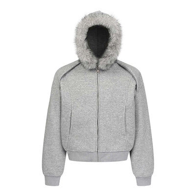 Trendy Loose Urban Streetwear Patchwork Minimalist Zip-Up Hooded