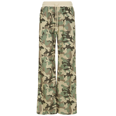 Street Camouflage Print Spliced Hooded Drawstring Short Sweatshirt and Straight Leg Sweatpants Two-Piece Set