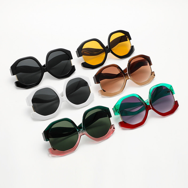 European and American fashion cat eyes, oversized sun protection and sunshade sunglasses for women, personalized color blocking street photography sunglasses for women