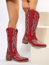S4C PU Leather Embroidered Geometric Point Toe Boots