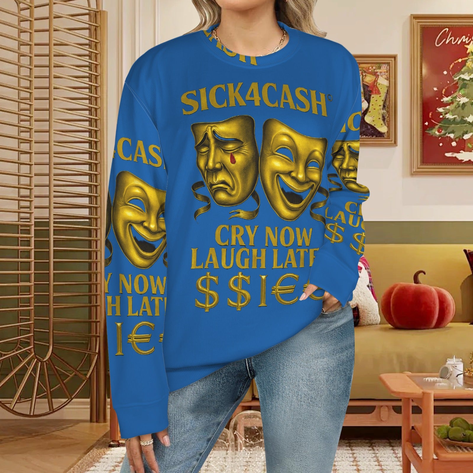 🧥 SICK4CASH® Legacy CRY NOW LAUGH LATER Sweater (Unisex | S–XL) This isn’t just a sweater—it’s a wearable archive. A tribute to the grind, the bloodline, and the payout. Upload your family photo, embed your legacy, and wear the movement.