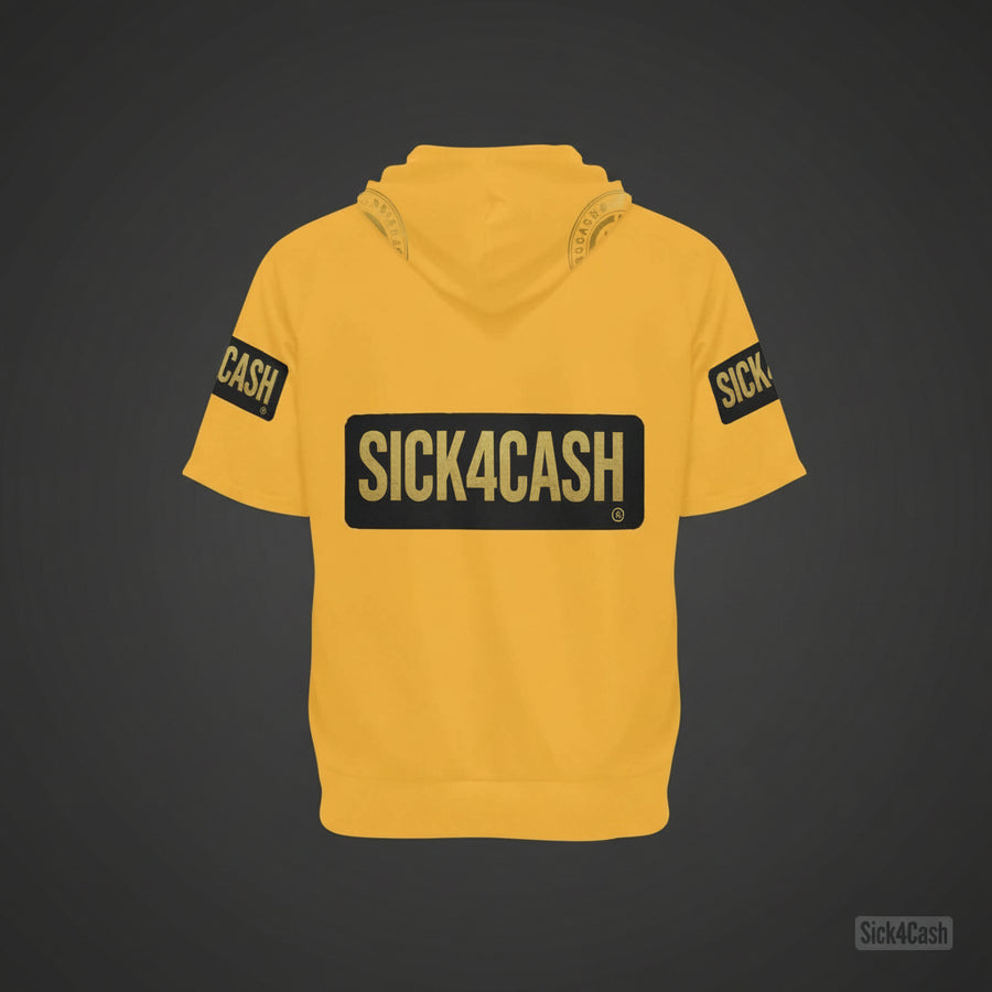 SICK4CASH® Legacy Hoodle: “DRAW BLOOD / DROP GOLD” Edition back view in yellow with logo details.