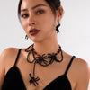 Dark style crystal woven spider necklace Halloween tassel large round bead collarbone chain