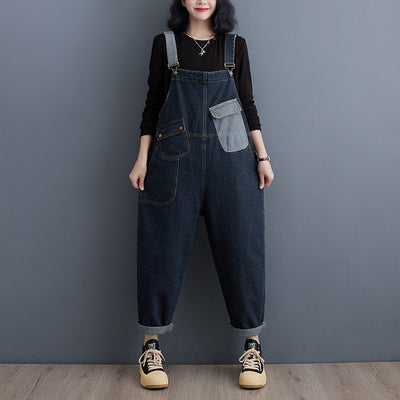 S4C Cowboy overalls cropped pants women's age reducing loose wide leg jumpsuit