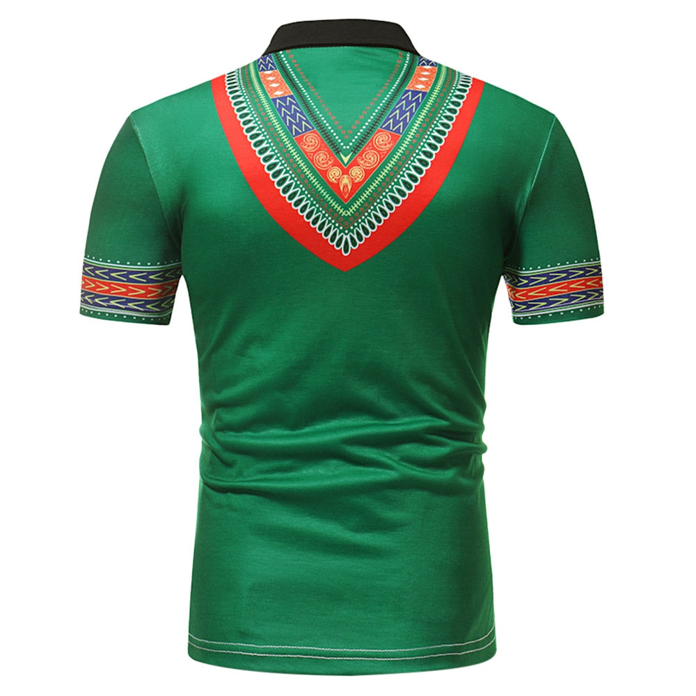 Men’s African Style Turn-Down Collar Shirt – Casual Short Sleeve Streetwear