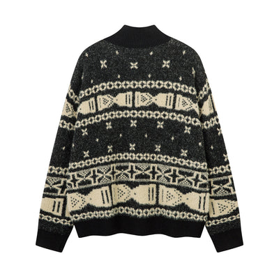 Horn Button Jacquard Knit Cardigan Sweeater