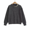 Heavy Embroidered Round Neck Knitted Sweater