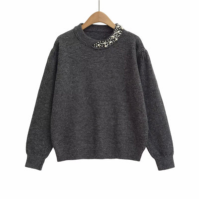 Heavy Embroidered Round Neck Knitted Sweater