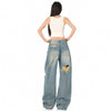 New S4cWomen's Blue Distressed Straight Jeans High Waist Loose Wide Leg Pants
