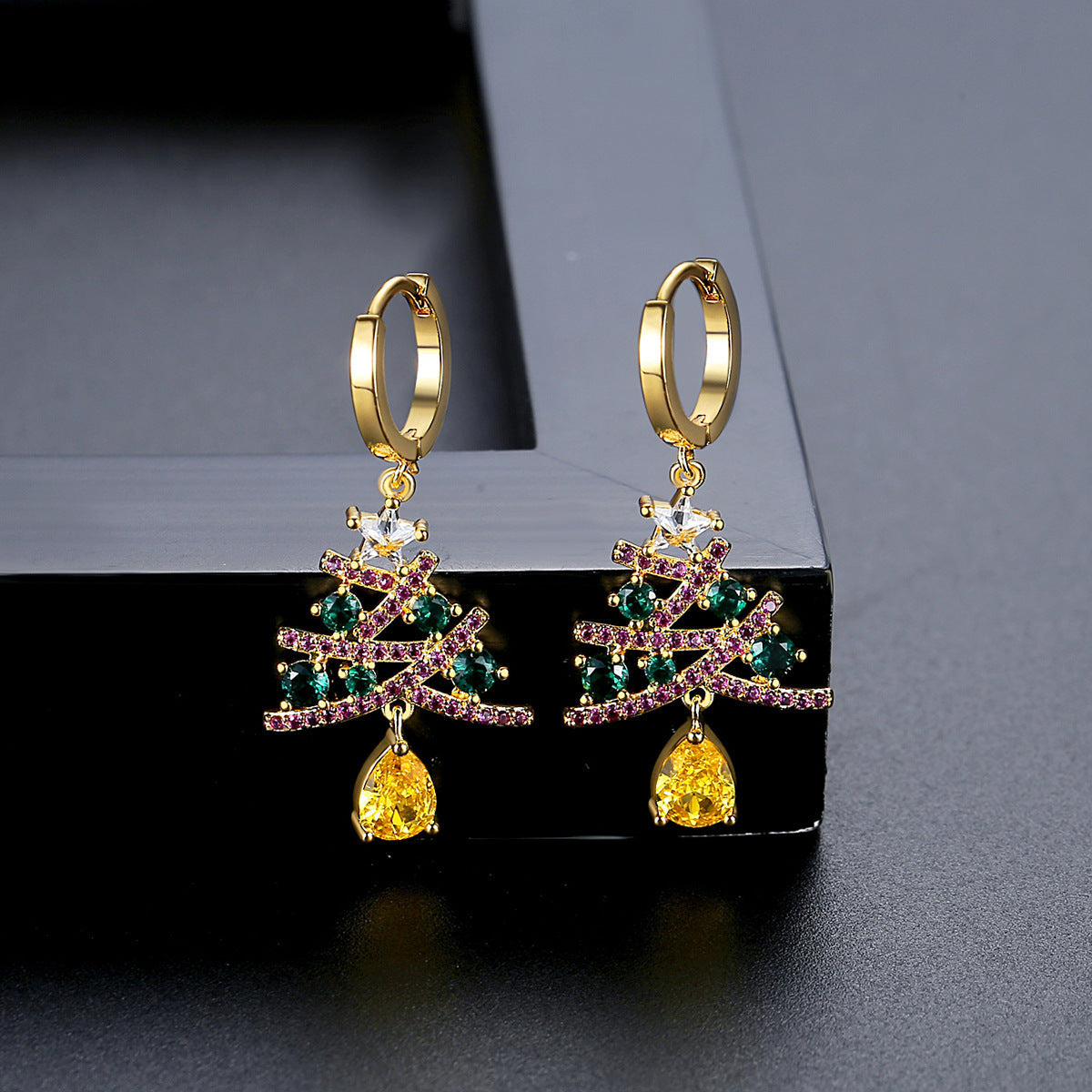 Christmas Tree Zircon Earrings Holiday Series Festive Studs for Women