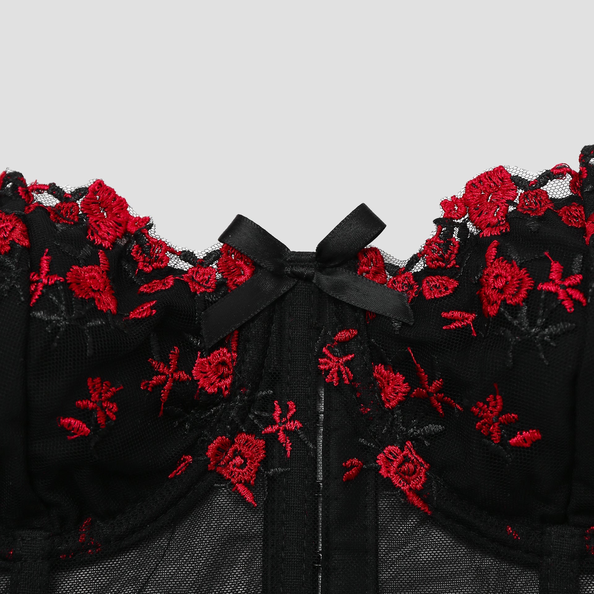 Sheer Embroidered Butterfly Vest – Floral Mesh Bow-Tie Corset Top for Women