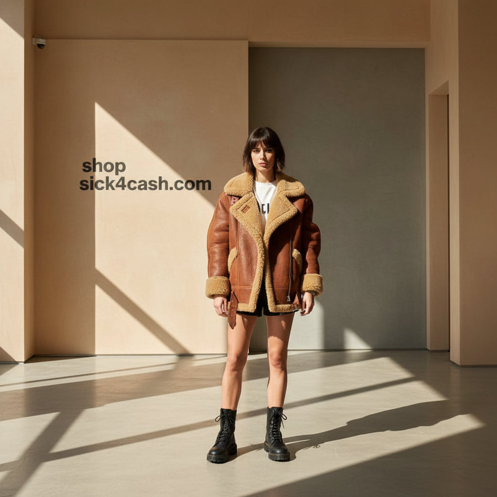 Oversized Lamb Wool Collar Jacket - Premium Sherpa Fleece Winter Coat worn with relaxed style and oversized collar.