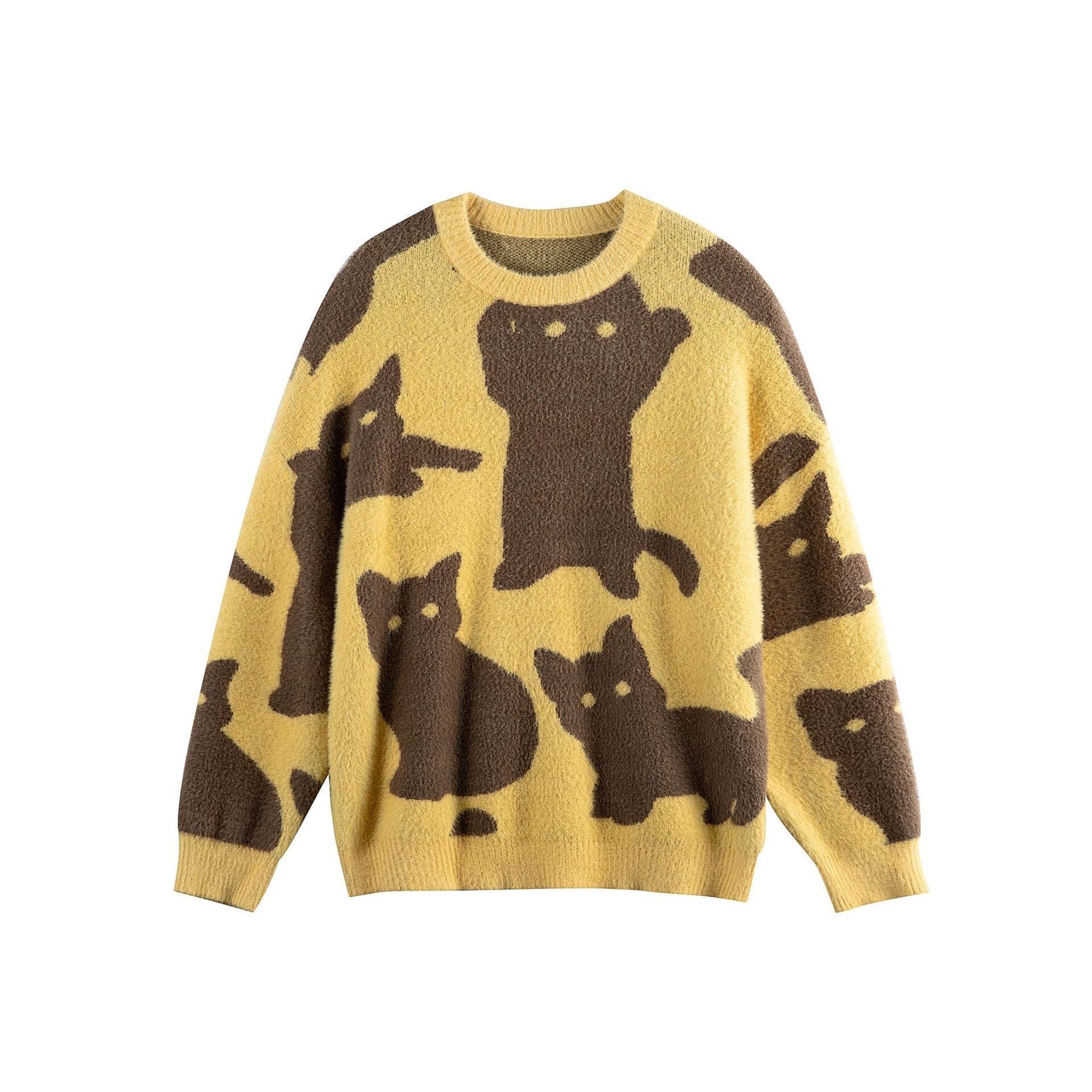 Color-Block Jacquard Knit Sweater Unisex Loose Fit Casual Design