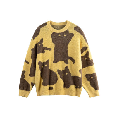 Color-Block Jacquard Knit Sweater Unisex Loose Fit Casual Design