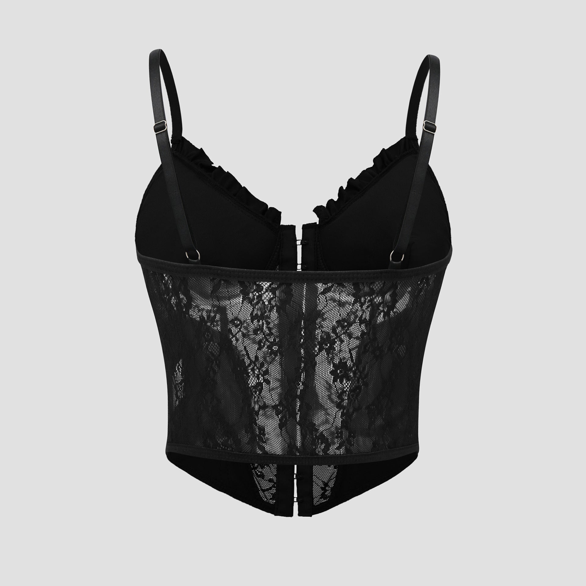 Lace Ruffled Boned & Buttoned Corset Crop Top