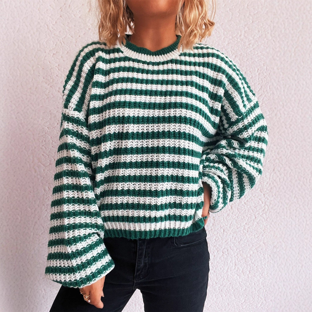 🧶 SICK4CASH® Retro Striped Knitted Pullover – Women’s Loose Fit