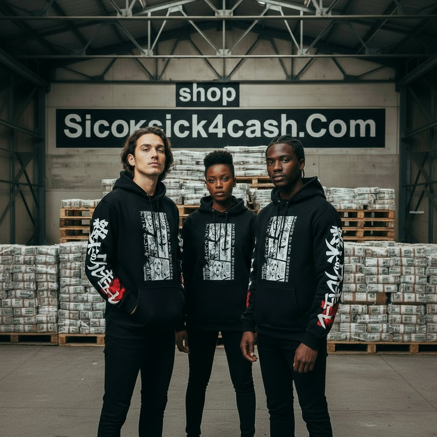 Black hoodie with white letters