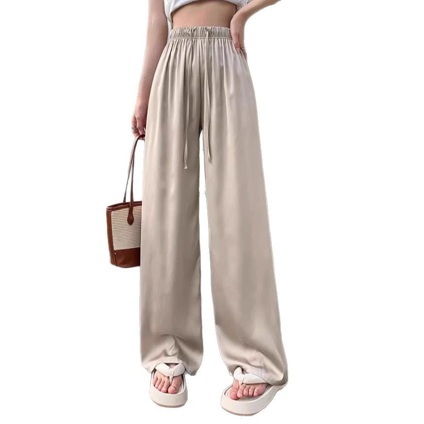 S4C Ice Silk Satin Pants – High Waist Wide-Leg Trousers for Fall
