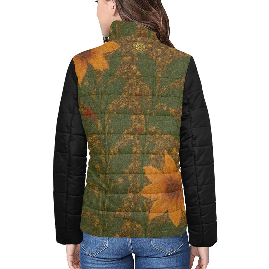 Women's Stand Collar Padded Jacket - Quilted Winter Coat Sunflower