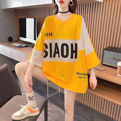 Design zipper stitching short-sleeved T-shirt women's loose top