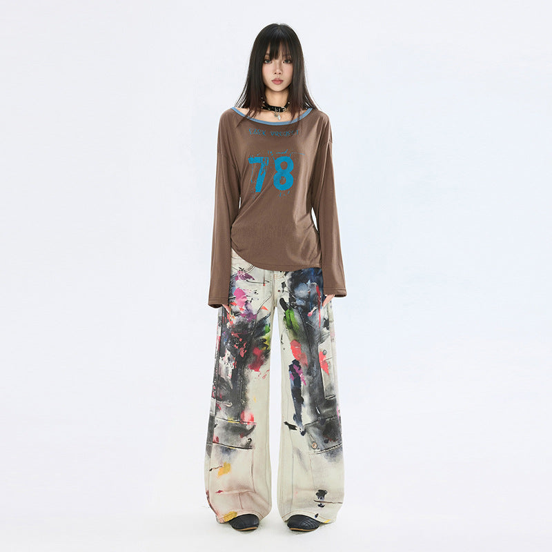 Women's Denim Pants Design Punk  Floor-Length Trousers for Men and Women