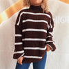 Loose striped semi high neck contrasting knit sweater pullover sweater for women