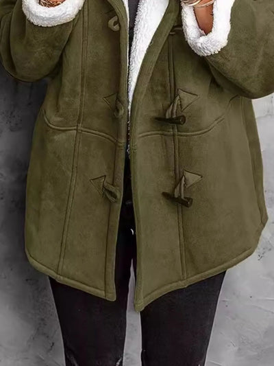 "Green plus size sherpa coat with hood"