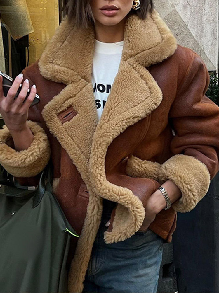 Oversized Lamb Wool Collar Jacket - Premium Sherpa Fleece Winter Coat with a stylish oversized collar and chunky sherpa texture.