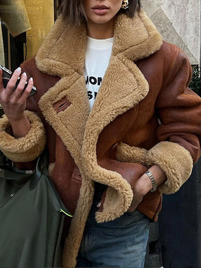 Oversized Lamb Wool Collar Jacket - Premium Sherpa Fleece Winter Coat with a stylish oversized collar and chunky sherpa texture.