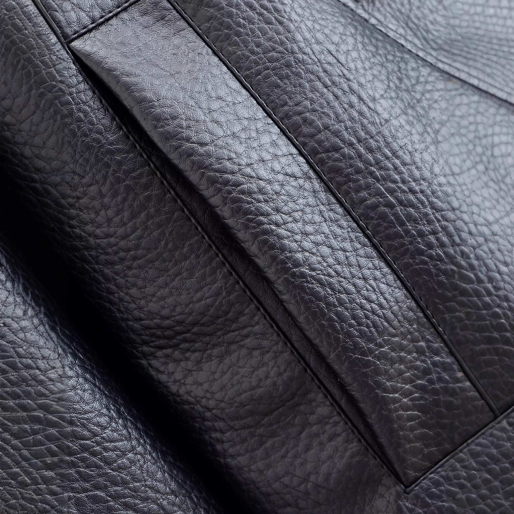 Stand collar long sleeved lychee patterned PU jacket for women