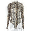Sexy snake print long sleeved high neck jumpsuit for women