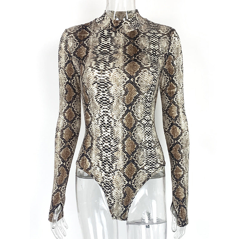 Snake Print High-Neck – Sexy Long-Sleeved Bodycon for Women Jumpsuit