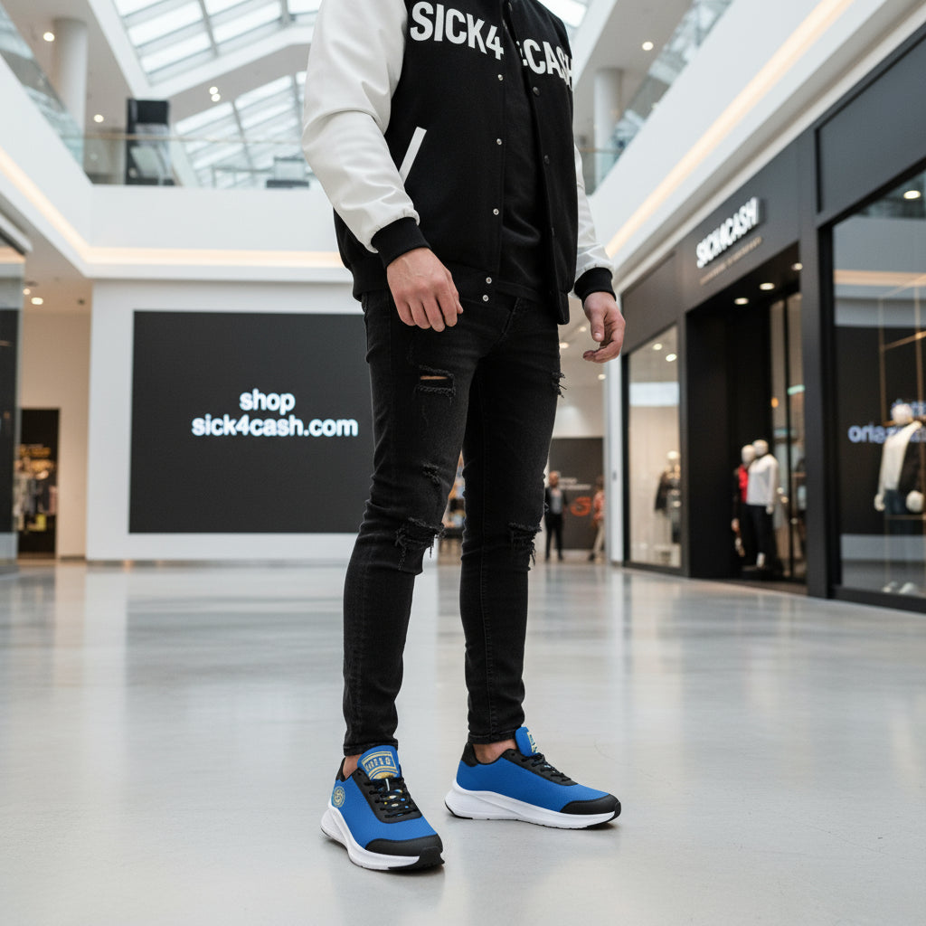 Blue sneakers with white bottom designer