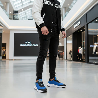 Blue sneakers with white bottom designer