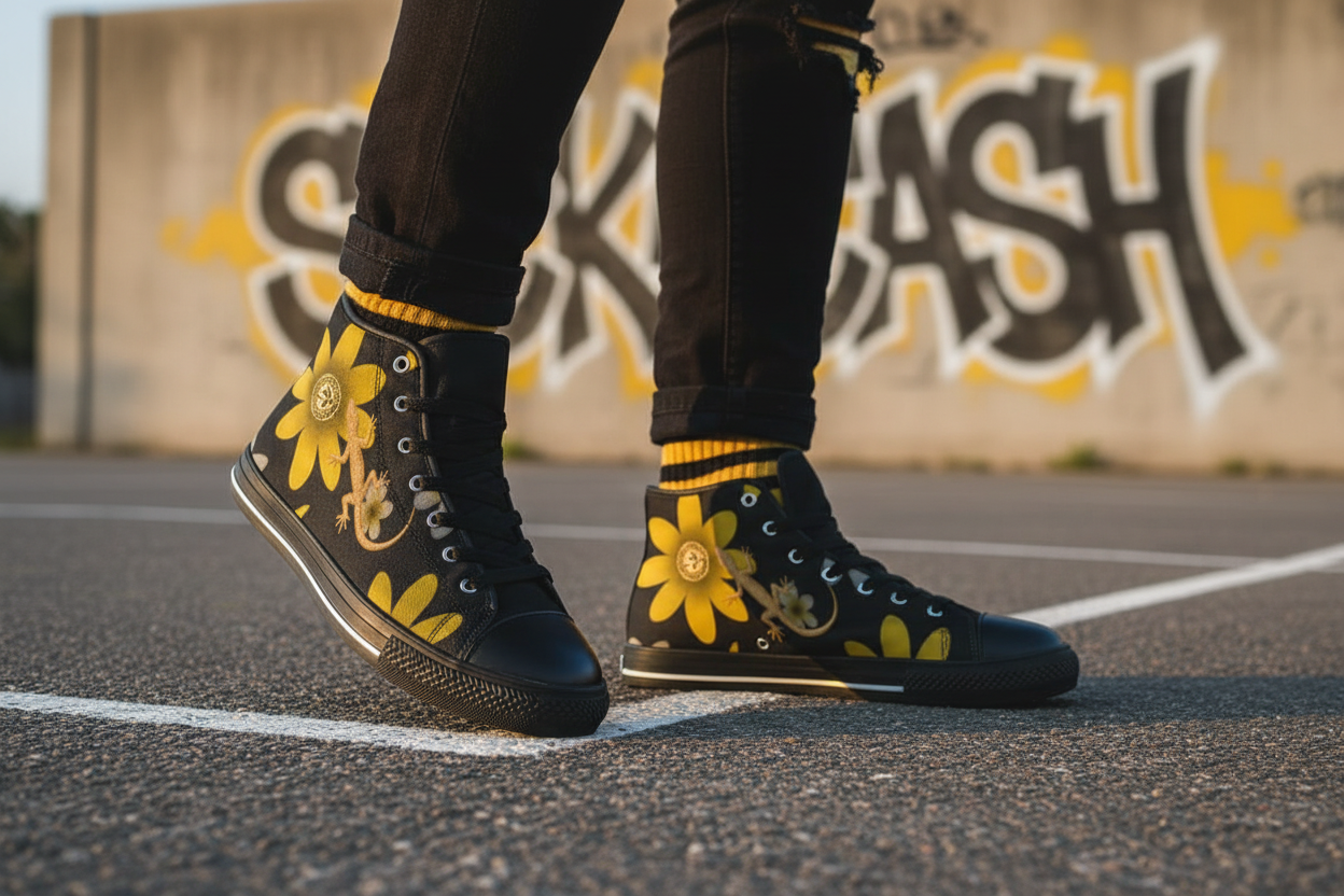 Unisex High-Top Canvas Sneakers - Custom Floral Print