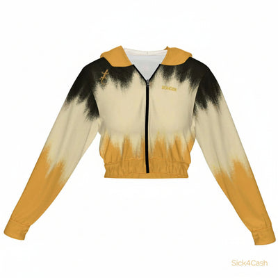SICK4CASH — Premium Cotton Color Women's Chiffon Cropped Jacket zipper coat featuring unique yellow and black design.