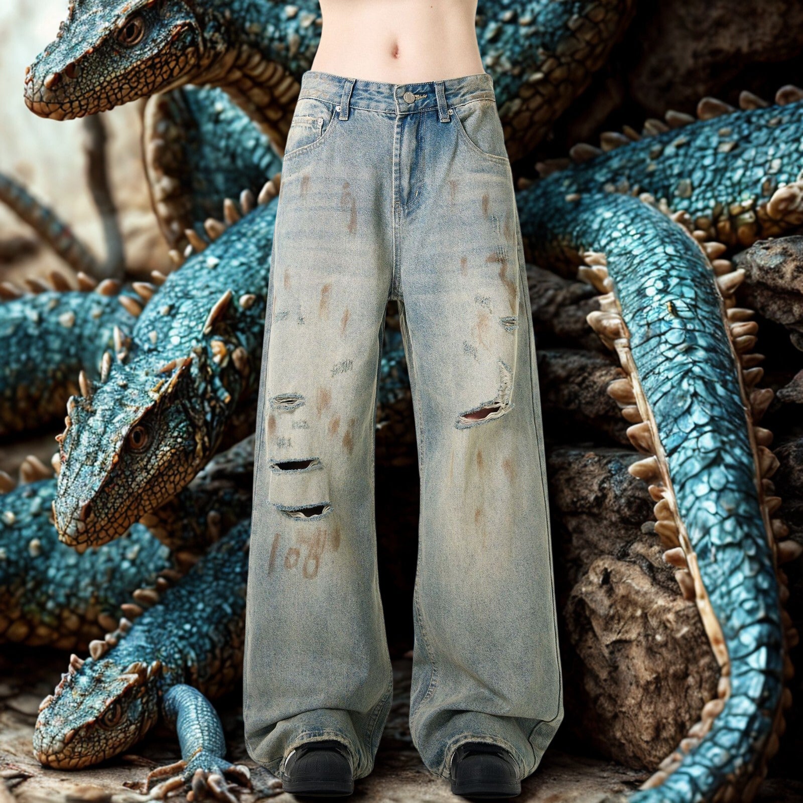 Men’s Vintage Ripped Jeans – Distressed Streetwear Denim with Retro Edge