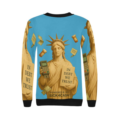 Sweatshirt with Statue of Liberty design and text on a blue background