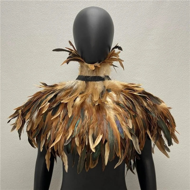Gothic Feather Cloak & Collar Set – Dramatic Shawl for Halloween, Makeup Balls & Masquerade